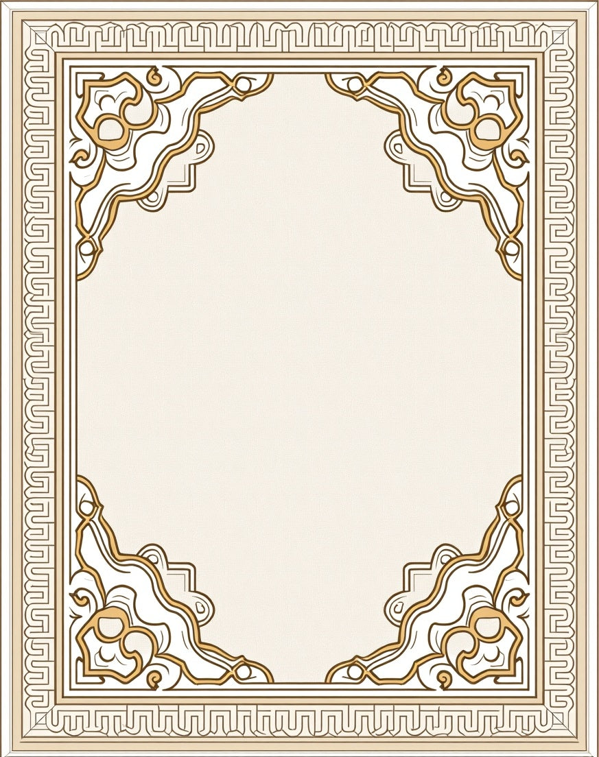 Elegant Gold Cream Scrollwork Border Rug