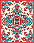 Red Teal Geometric Mandala Pattern Rug