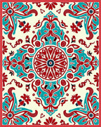 Red Teal Geometric Mandala Pattern Rug