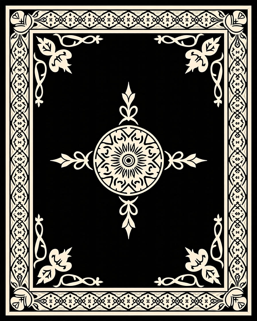 Elegant Floral Medallion Border Design Rug