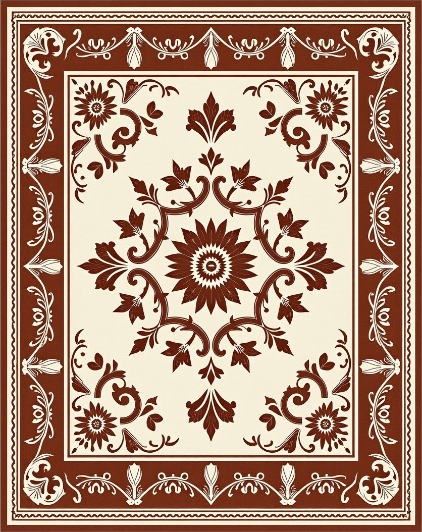 Classic Floral Scrollwork Repeating Pattern Rug