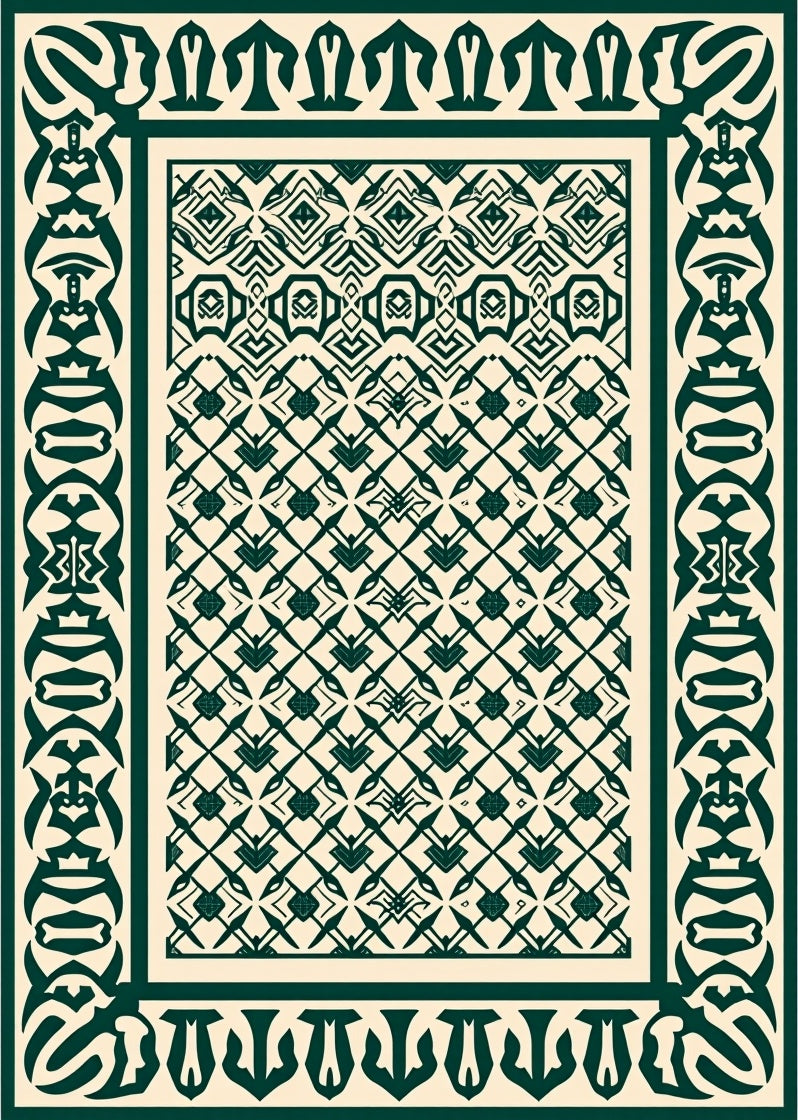 Elaborate Geometric Motif Bordered Design Rug