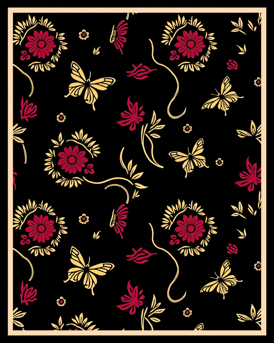 Crimson Gold Butterfly Floral Swirl Rug