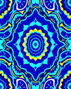 Vibrant Blue Yellow Teal Mandala Design Rug