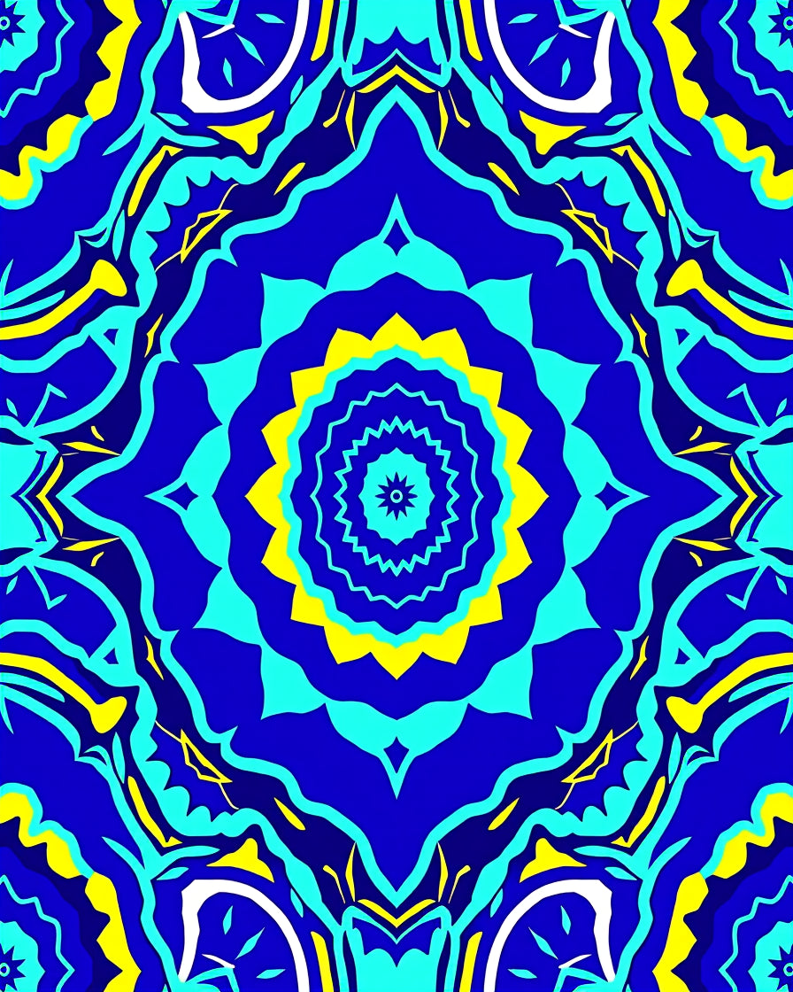 Vibrant Blue Yellow Teal Mandala Design Rug