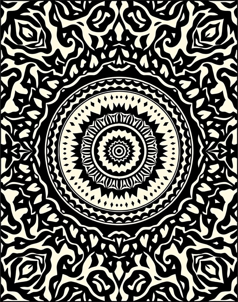 Intricate Black Cream Mandala Rug