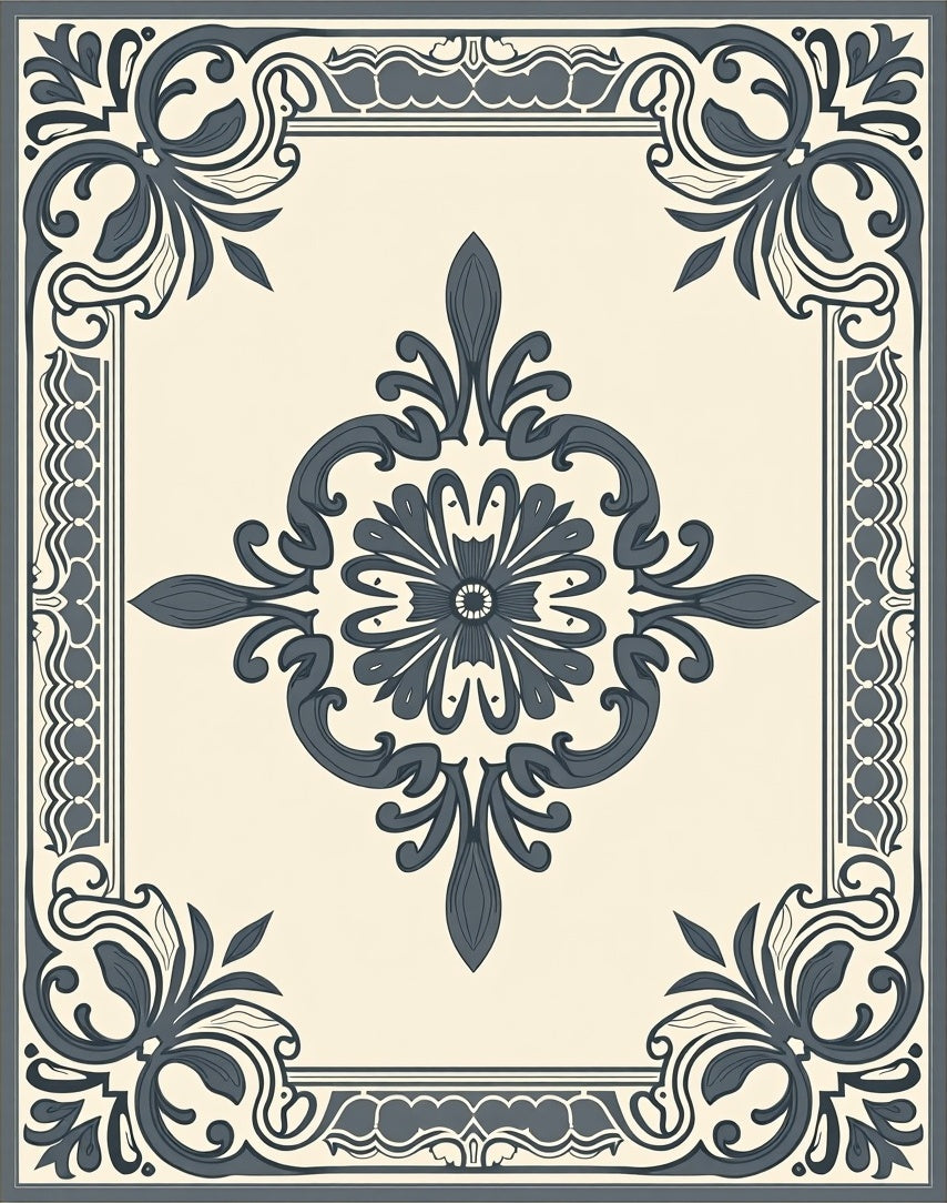 Elegant Floral Border Medallion Design Rug