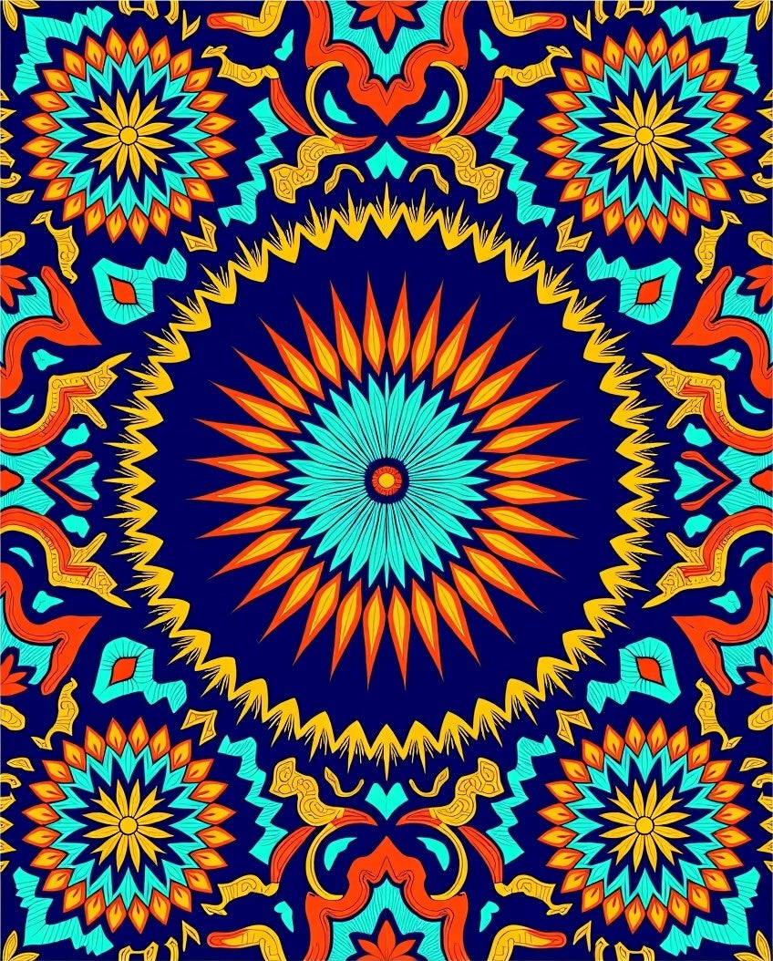 Bold Kaleidoscope Floral Pattern Rug