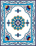 Ornate Floral Medallion Blue Tan Rug