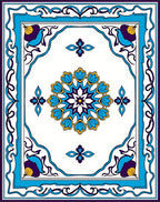 Ornate Floral Medallion Blue Tan Rug