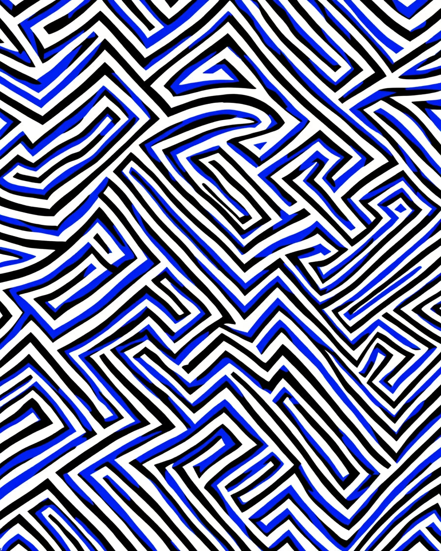 Abstract Blue Black Maze Pattern Rug