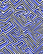 Abstract Blue Black Maze Pattern Rug