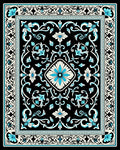 Black Teal Floral Scrollwork Design Rug