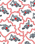 Gray Excavator Pattern With Red Outline Rug