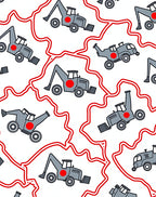 Gray Excavator Pattern With Red Outline Rug