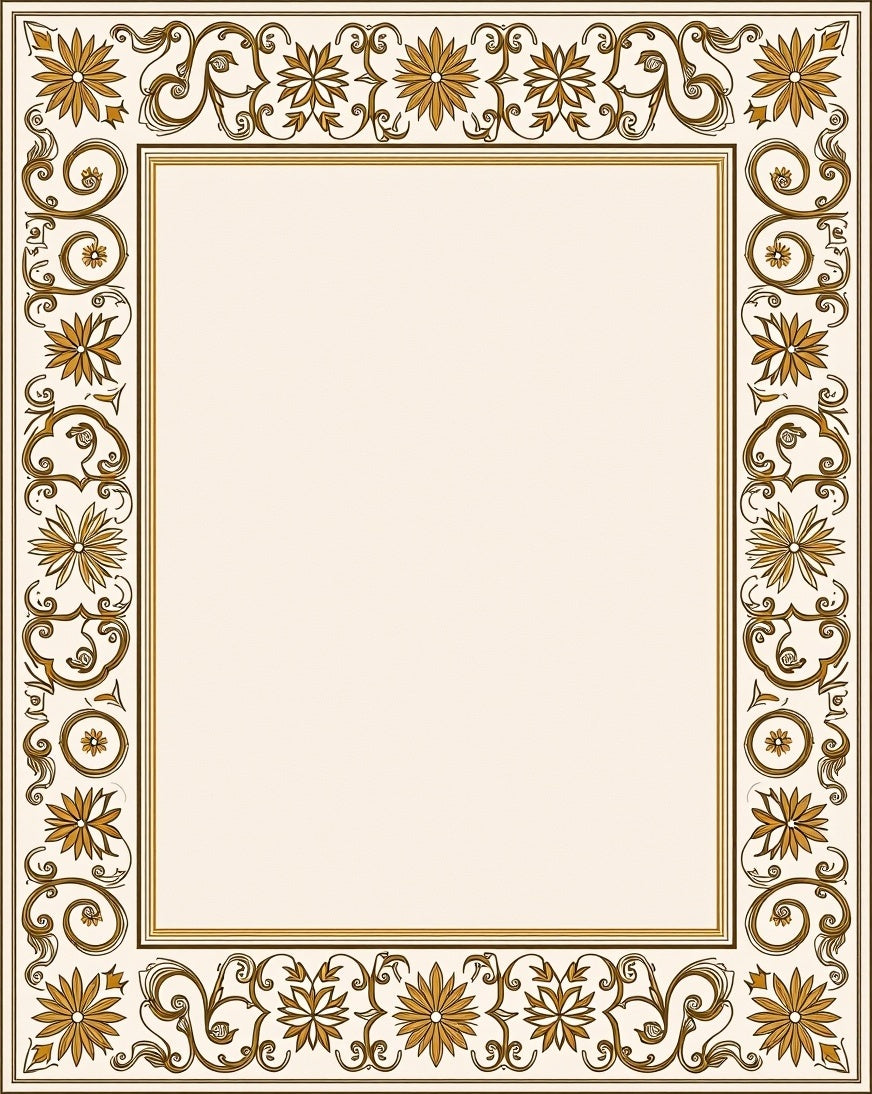 Golden Floral Filigree Border Design Rug