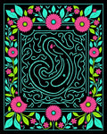Bright Floral Swirl Vibrant Line Art Rug