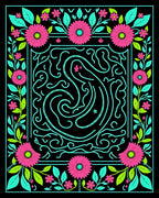 Bright Floral Swirl Vibrant Line Art Rug