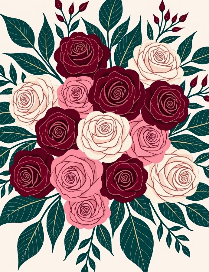 Crimson Rose Blossom Garland Rug