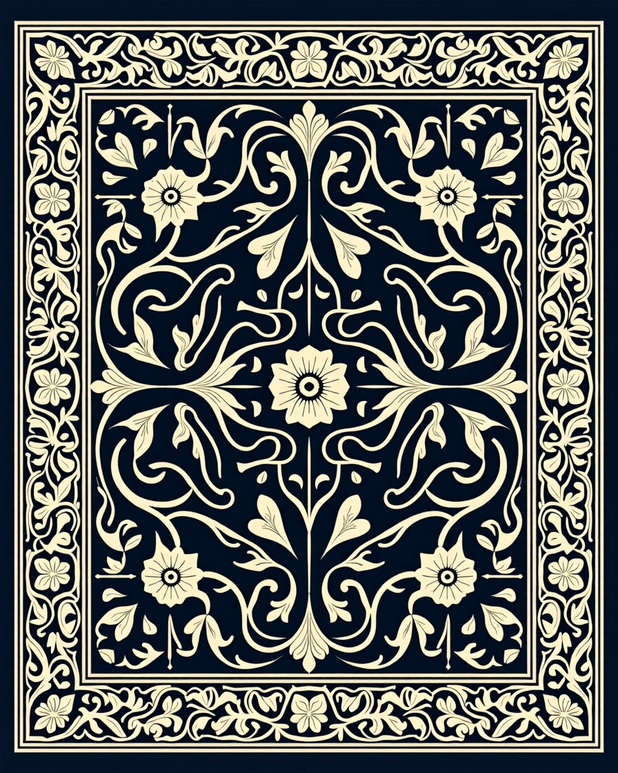 Vintage Floral Scroll Pattern Rug