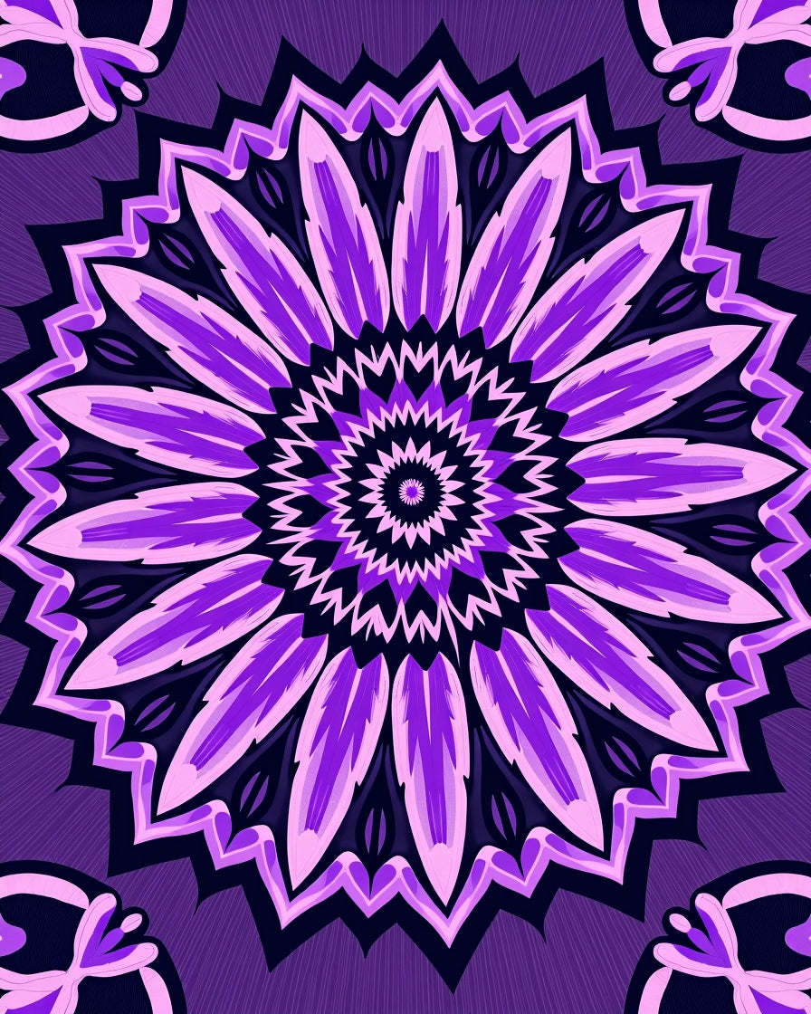 Purple Floral Sunburst Mandala Design Rug
