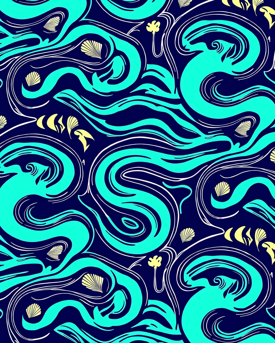 Oceanic Swirls Shells Pattern Rug