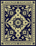 Navy Yellow Floral Mandala Pattern Rug
