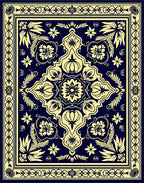 Navy Yellow Floral Mandala Pattern Rug