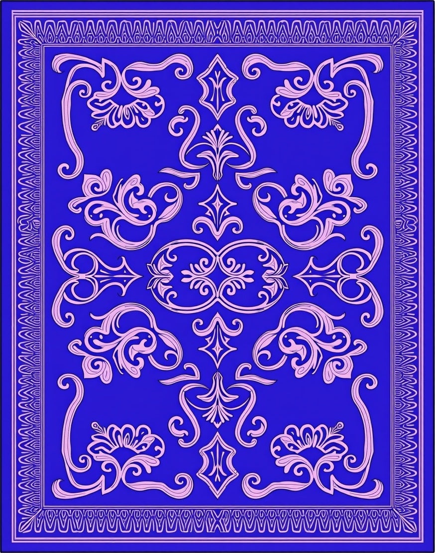 Royal Blue Floral Scrollwork Rug