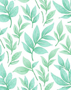 Aqua Leaf Pattern Watercolor Rug