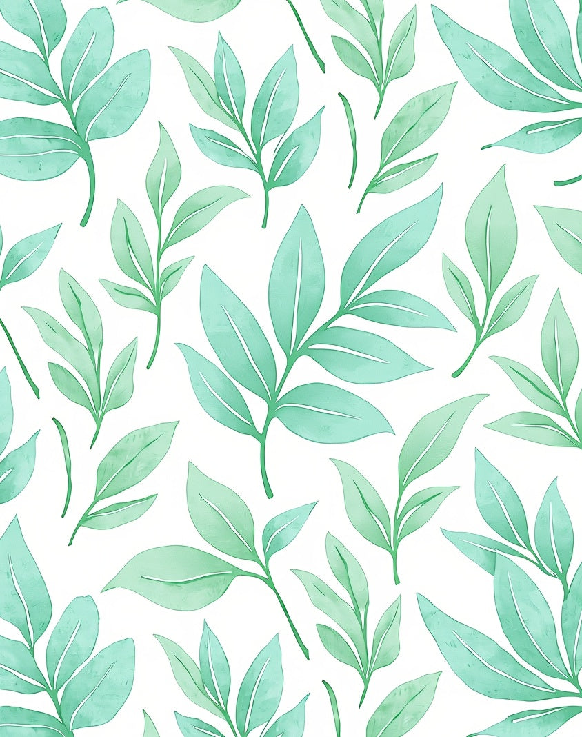 Aqua Leaf Pattern Watercolor Rug