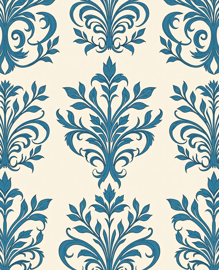 Classic Blue Floral Damask Pattern Rug