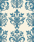 Classic Blue Floral Damask Pattern Rug