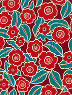 Bold Floral Pattern Red Teal Cream Rug