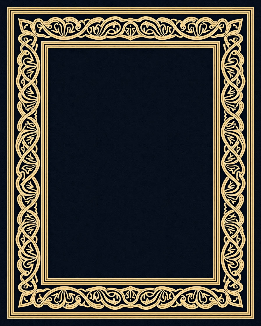 Intricate Golden Scrollwork Border Design Rug