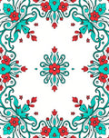 Red Teal Floral Vining Pattern Rug
