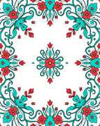 Red Teal Floral Vining Pattern Rug