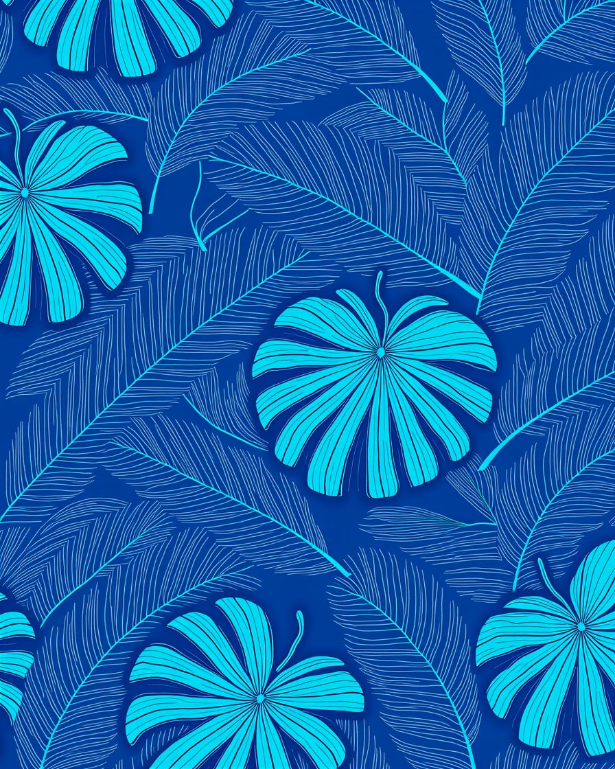 Tropical Leaf Pattern with Blue Tones Rug