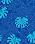 Tropical Leaf Pattern with Blue Tones Rug