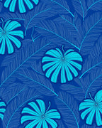 Tropical Leaf Pattern with Blue Tones Rug
