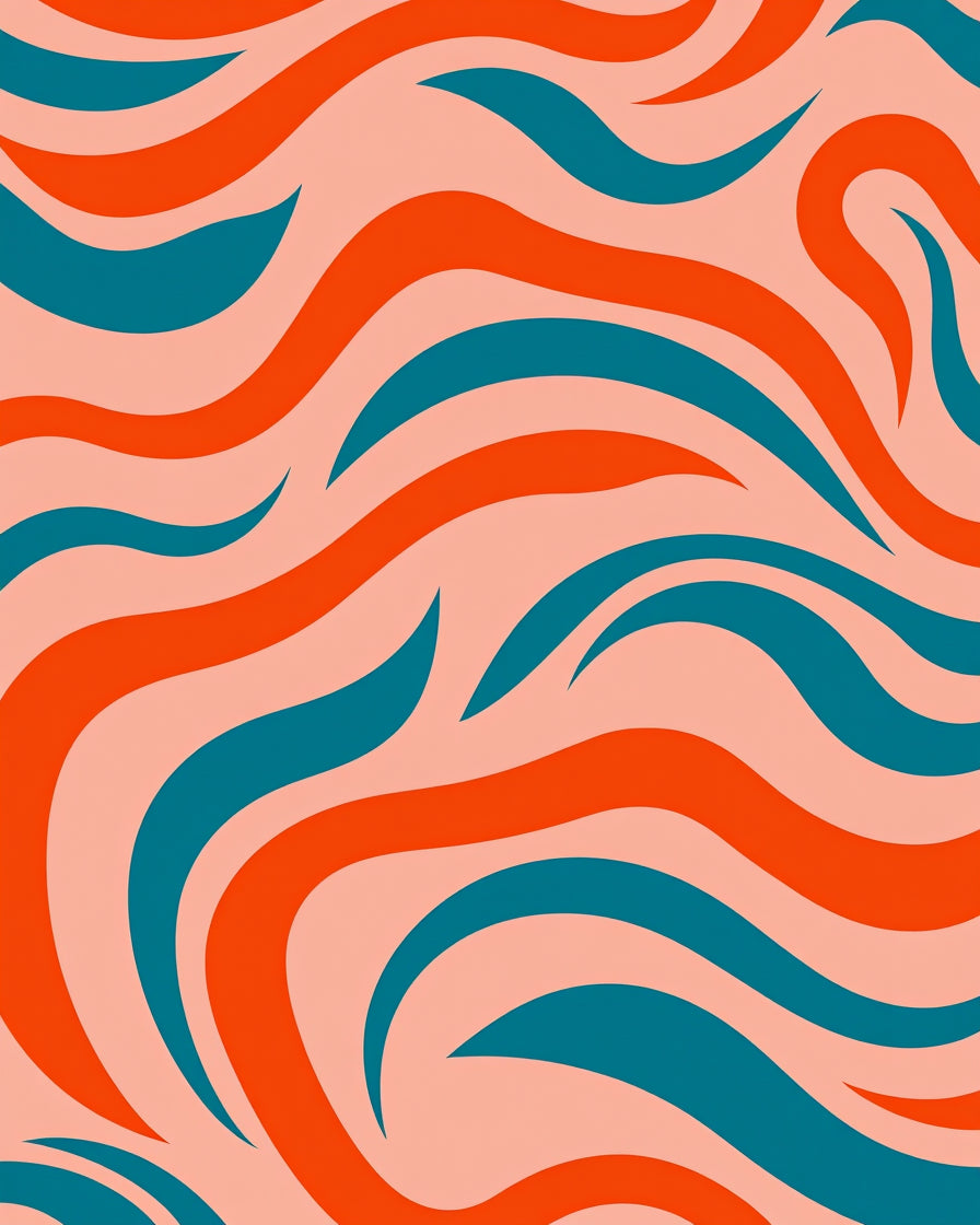 Wavy Orange Teal Abstract Design Rug