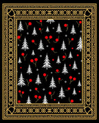 Golden Bordered White Trees Red Berries Rug