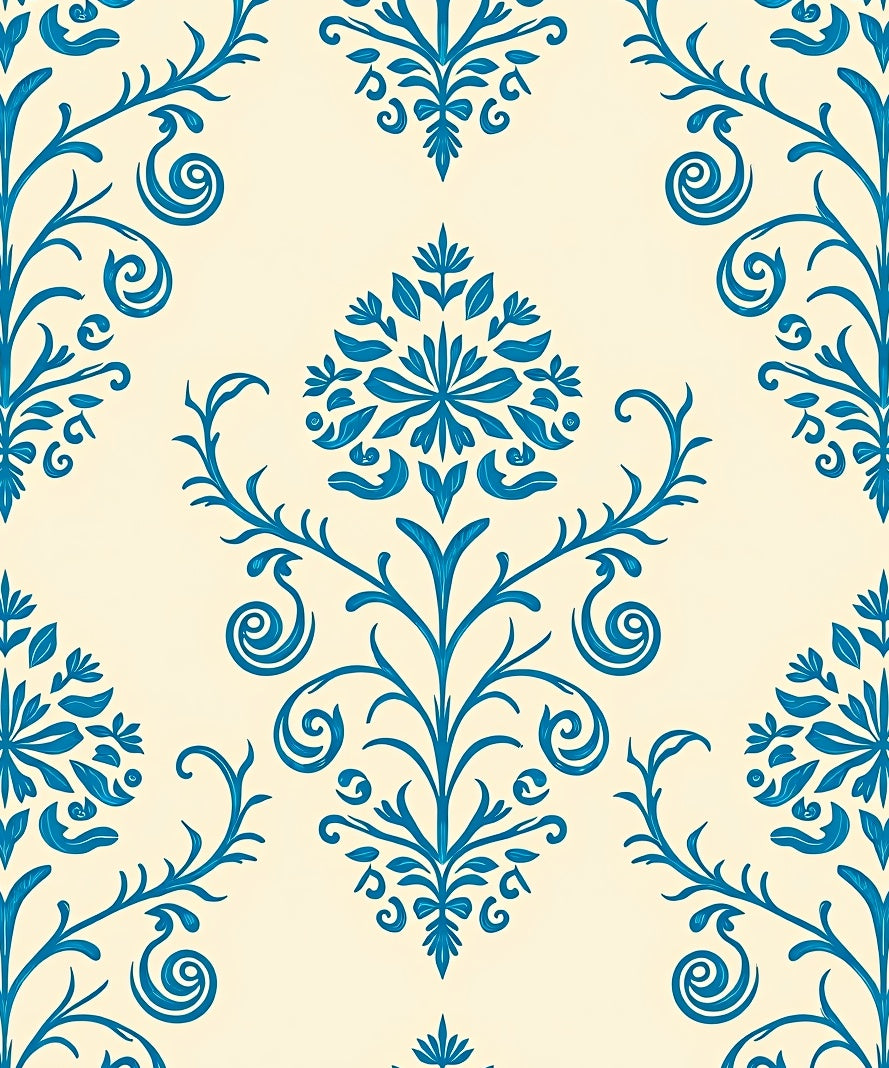 Blue Floral Damask Pattern Rug