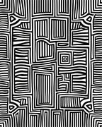 Monochrome Abstract Geometric Labyrinth Rug