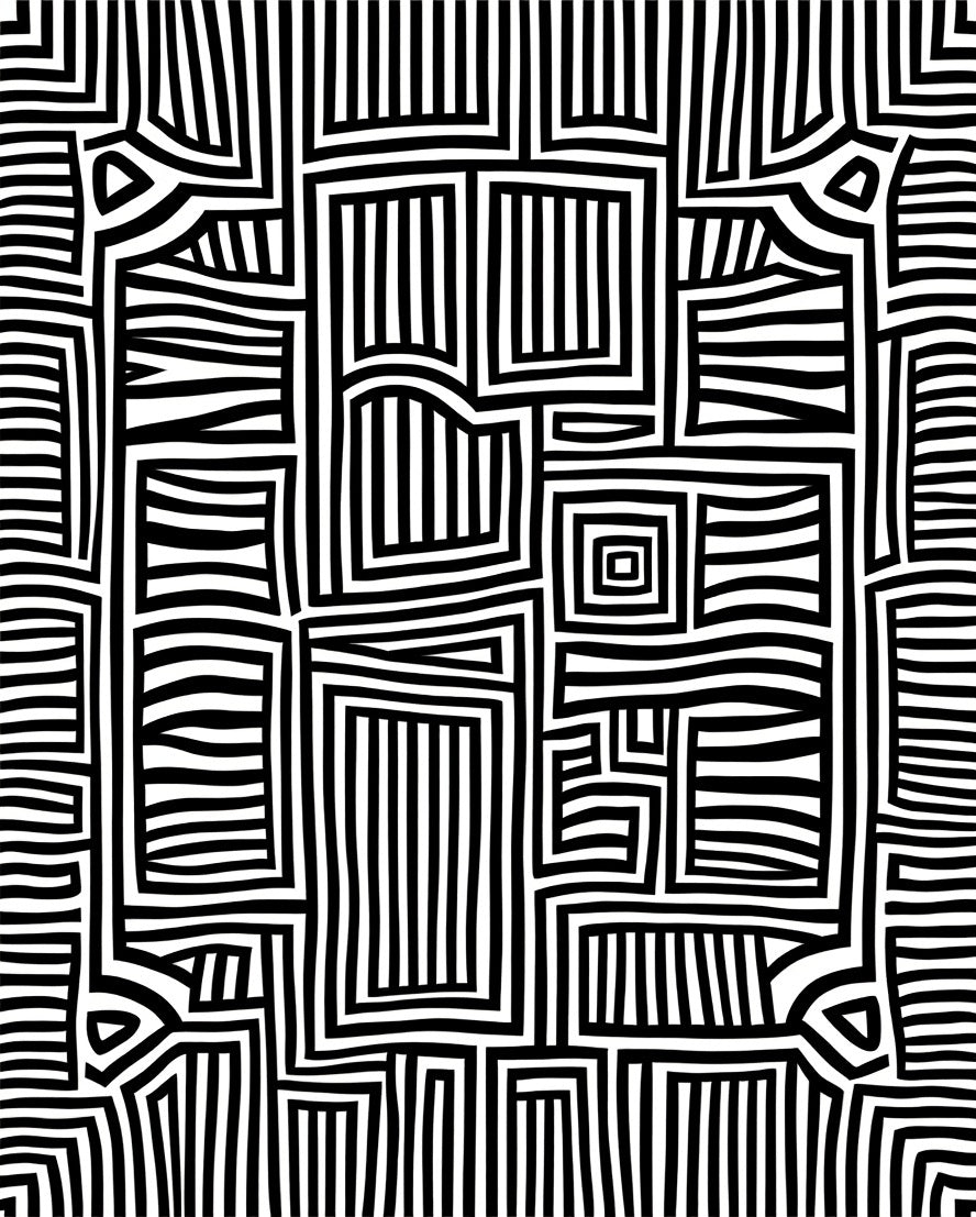 Monochrome Abstract Geometric Labyrinth Rug