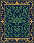Ornate Green Foliage Gold Border Rug
