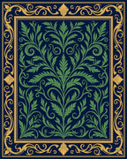 Ornate Green Foliage Gold Border Rug