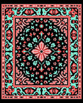Coral Aqua Floral Symmetry Pattern Rug