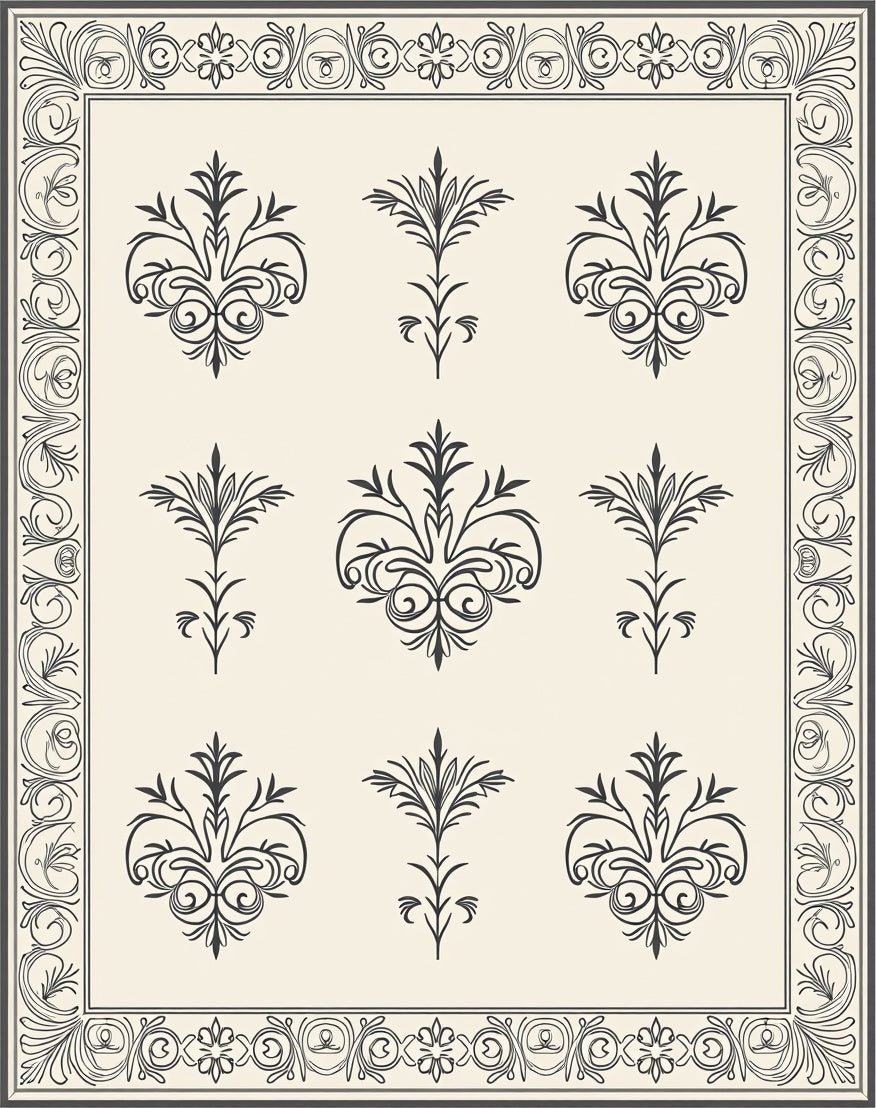 Vintage Floral Scroll Work Pattern Rug