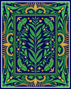 Deep Blue Emerald Garden Foliage Rug